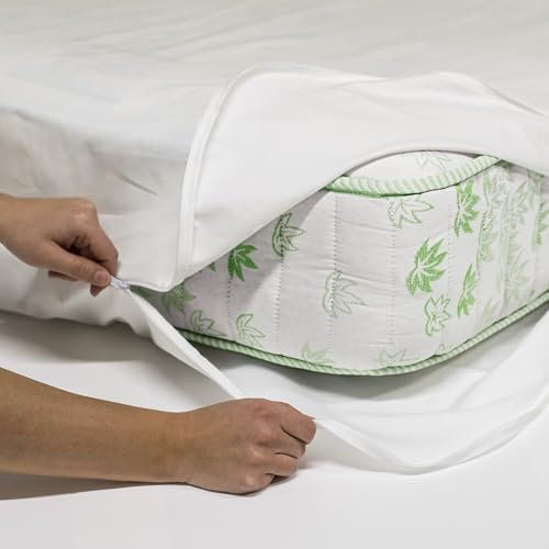 Allergosystem Set Coprimaterasso Antiacaro Matrimoniale Cotone con Cerniera 160x190cm e 2 Federe Cuscino Letto 50x80cm - Dispositivo Medico Antiacaro e Anallergico MADE IN ITALY - Linea Cotone