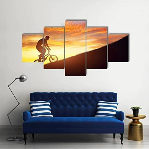 Leinwand 5 Teilig Mann, Der Fahrrad Fährt 5 Wandkunst Stück Leinwand Wandbilder Wohnzimmer Moderne Für Schlafzimmer Dekoration Wohnung Home Deko Kunstdruck Rahmenlos 200 X 100 Cm