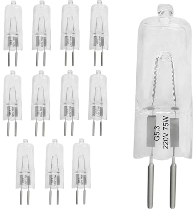 LedWekei G5.3 Halogen Bulbs,220v 75w Bulb 2 Pin Clear Capsule Lamp Bulb,Dimmable 2700K Warm White Light Bulbs (12 Pack)