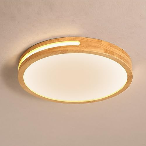 LIGKIN LED Deckenlampe Holz 24W Deckenleuchte Rund 30cm Warmweißes 3000K Durchmesser Modern Kreatives Design Küchenlampe Lampe Wohnzimmer für Balkon Flur Babyzimmer Schlafzimmer Esszimmer (Weiß)