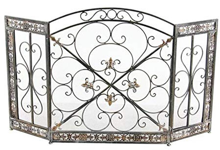 MAKIVI Spark Guard 3 Panel Cast Iron Mesh Fireplace Screen Metal Fireplace Screen Foldable Living Room Fireplace Screen for Screen Living Room Decor Marriage