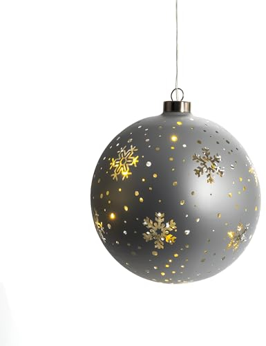 LED Deko Kugel aus Glas mit Draht-Lichterkette als Beleuchtung zum Hängen oder Hinstellen |ideal zu Weihnachten | batteriebetrieben | Verschiedene Modelle (grau-Silber (ohne Timer))