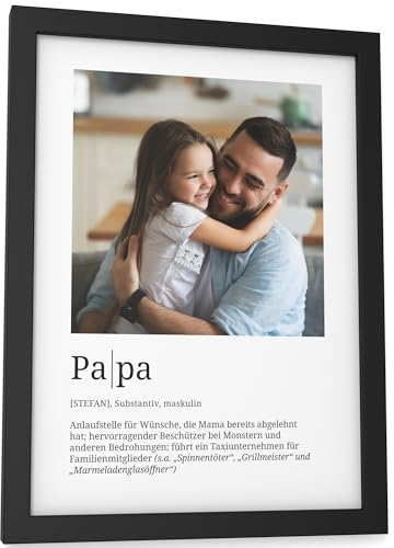 Papierschmiede® Personalisierte Geschenke Papa, Definition mit Foto in DIN A5 (15x21 cm) Rahmen wählbar fertig gerahmt, Persönliches Bild als Geschenk zum Vatertag, Weihnachten, Geburtstag, Geburt