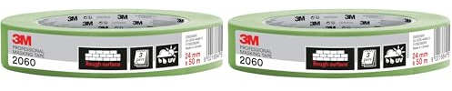 3M Masking Tape 2060 Rough Surfaces, high tack, UV stable, indoors & outdoors, 24 mm x 50 m (Pack of 2)