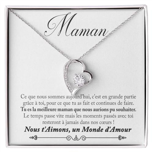 Collier pour femme Maman Argent, Mère Idées cadeaux pour elle Anniversaire de mariage, Anniversaire ou Noël - Coffret avec dédicace comprise (Argent - Maman)