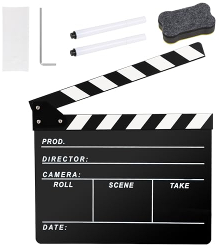 Ribvane Regisseure Clapper Board für Film, Hollywood Slate Move Photography Video TV Cut Action Szene Acryl Clapper Board mit einem magnetischen Tafelradierer, zwei benutzerdefinierten Stiften,