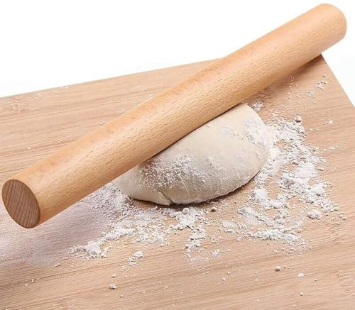 Nudelholz, Teigroller Holz, Rolling Pin, Backzubehör für Fondant, Pizza, Kekse, Teig, Mürbeteig (30x3.5cm)