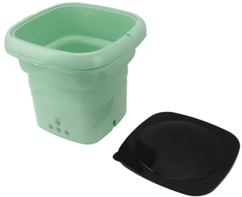 Mini Lavadora Plegable Portátil, Cubo, Lavadora con Tapa Negra, para RV, Viaje, Apartamento, 100 a 240V (GREEN)