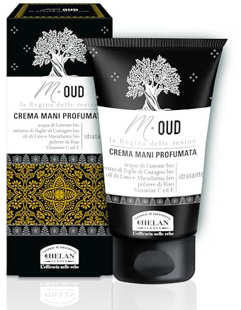 Helan, M Oud - Crema Mani Secche e Screpolate Riparatrice Lenitiva con Vitamina C e D Antiossidante, Crema Idratante Mani con Olio di Lino per Pelle Morbida, non Unge né Macchia, Made in Italy, 50 ml