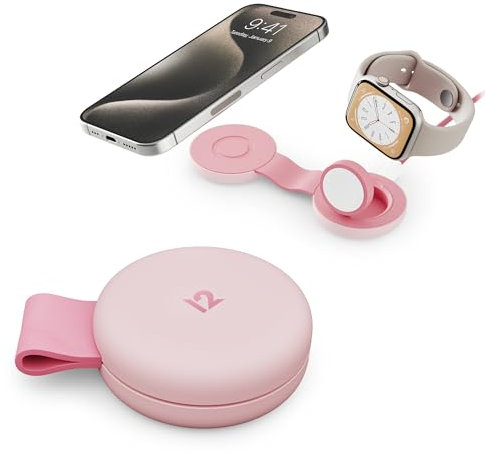 Twelve South Butterfly SE 2 en 1 Qi2 Cargador de Viaje para iPhone, Airpods y Apple Watch Rosa