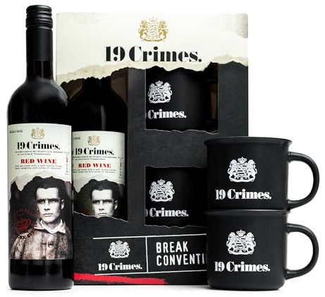 19 Crimes Red Wine Gift Set - 19 Crimes Red Blend Australia 750ml and 2 x Official 19 Crimes Tin Mugs, Perfect Wine Gifts for Men & Women, Birthday Hamper, Fathers Day Gift