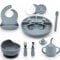 Teeny Weany Baby Weaning Set | Silicone Suction Plate, Suction Bowl, Bib, Sippy Cup + Straw, Toddler Spoon + Fork, Weaning Fork + Spoon | 9 Piece Feeding Set for Baby Led Weaning (Blue)