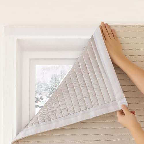 Aislamiento de Ventanas para Invierno, Kit Aislante Termico Ventanas Color Crema, Cubierta Térmica para Ventanas, Película Aislante para Ventanas, Protección Térmica(120 x 120 cm/47 x 47 inches)