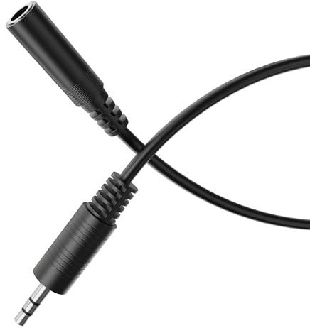 HDSupply Cable de extensión auxiliar, extensión de cable jack de 3,00 m, audio jack estéreo de 3 patillas y 3,5 mm, cable de audio para auriculares, barra de sonido, TV, coche, radio, negro