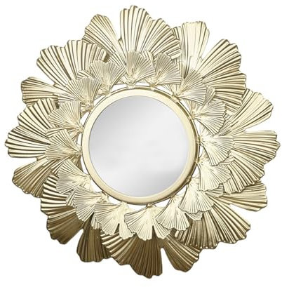 Stgbcst Dekospiegel Sonne Spiegel Metall Blattgold Metallspiegel runde Hängespiegel Badezimmerspiegel, Außendurchmesser 37cm, Spiegel 15cm (Gold)