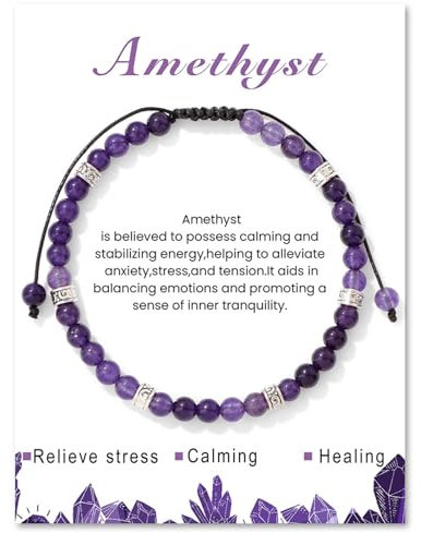 XSDSLS Bracelet Femme de Pierre Naturelle,4MM Bracelets de perles pour femmes et filles Réglable Bracelet Pierres Précieuses Bracelet Yoga (Améthyste)