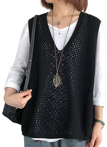 RWGSNB Gilet Donna, Gilet all'Uncinetto Donna Corto Traforato in Maglia di Rete Senza Maniche Maglione Sottile Pullover Scollo A V Casual Estivo vestibilità Ampia Copricostume Spiaggia