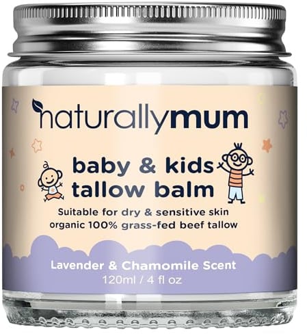 NaturallyMum Baby & Kids Tallow Balm | All-Natural Organic Grass Fed Beef Tallow | Moisturizing Cream | For Dry & Sensitive Skin | All in One Skincare Solution | 4.2 fl oz