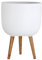 Olly & Rose Extra Large Matt White Plant Pot with Hardwood Legs - Plant Stand - White Garden Planter Stand - Patterned XL Flower Pot with Stand - 38cm