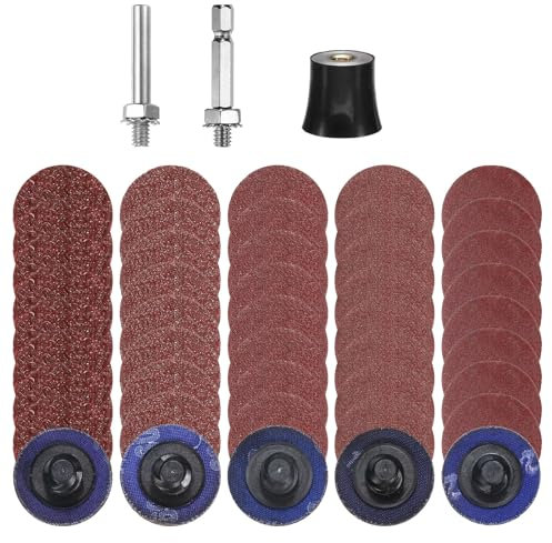 sourcing map 53pcs Quick Change Discs Set 1 Roll Lock Sanding Discs with 1/4 Shank Pad Holder 36/60/80/120/240 Grit Surface Conditioning Disc for Polish Rust Removal