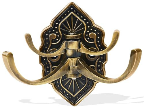 Maxzwell Vintage Style Decorative Robe Hook – Antique Brass Finish with 4 Heavy Duty Hooks & 180-Degree Rotation – Multi-Purpose Key Holder, Bathroom Towel Hook, Clothes Hanger (Pack of 1)