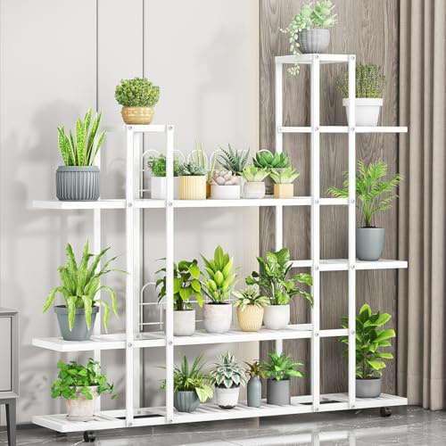 Pflanzenständer aus Metall, Pflanzenregal für den Innenbereich für mehrere Pflanzgefäße, Schmiedeeisen, mehrere Blumentopfhalter, Regal, Pflanzenständer für Terrasse, Garten, Balkon, Wohnzimmer (Weiß)