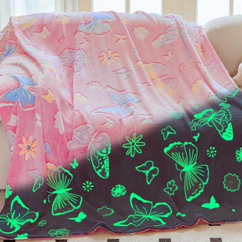 OLAOLA Kuscheldecke Kinder, Schmetterling Decke Leuchtet im Dunkeln, Weiche Flauschig Fleecedecke Geschenke für Jungen Mädchen, Warme Kuschelige Sofadecke (150 x 200cm, Schmetterling)