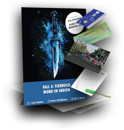 KrimiGames® Fallakten Spiele - Reales Crime Game für Zuhause - Kriminalfälle lösen - Krimi-Spiel für Erwachsene - Mordfall lösen Spiel (Fall 3: Tierreich - Mord in Indien, 1, Fallakte)