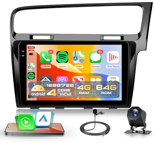 Rimoody 4G+64G Car Stereo for VW Golf MK7 2013-2018 Wireless CarPlay Android Auto, Android 15 Car Radio 10.1'' In-Cell Touch Screen/GPS/Bluetooth 5.0/FM RDS/EQ/Wi-Fi/Mirror Link, AHD Rear Camera