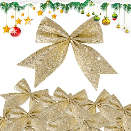SSKHE 30 Stück kleine Glitzerbögen für Weihnachtsbaum, Dekoration, Weihnachten, Bogen, Krone, Ornament, Pailletten, Baumdekoration, Partyzubehör für Zuhause, für den Innen- und Außenbereich