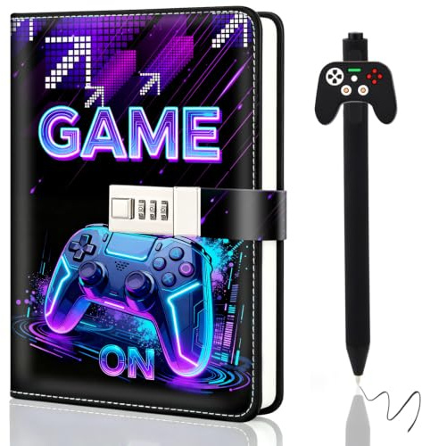 UNIANE Tagebuch mit Schloss, Tagebuch Jungs Kinder Yagebuch mit Code | Einschulung Geschenke für 8 9 10 11 12 13 14 15 16 Jungen Teenager,Geburtstag Junge,Notizbuch Kinder, Game Notizbuch(Violett)