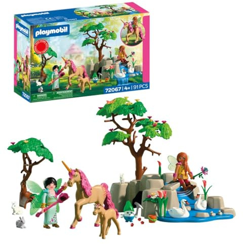PLAYMOBIL Fantasy & Magic Ausflug der Feen | 2 Feen, Einhorn-Familie & Joyling mit Edelsteinhöhle | Fördert die Kreativität | Kinder Spielzeug ab 4 Jahren | 72067