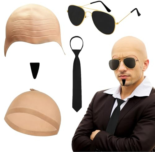 GWAWG Latex Glatzenmütze für Erwachsene, Latex bareheaded Zubehör Set, Glatzkopf Perücke Kappe Kostüm Set für Rapper Cosplay Karneval Verkleidung