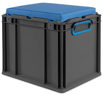 PROREGAL Eurobox NextGen Seat Box Blau | HxBxT 36,5x30x40cm | 30 Liter | Griffe geschlossen | Schwarz | Eurobehälter, Sitzbox, Transportbox, Transportbehälter, Stapelbehälter