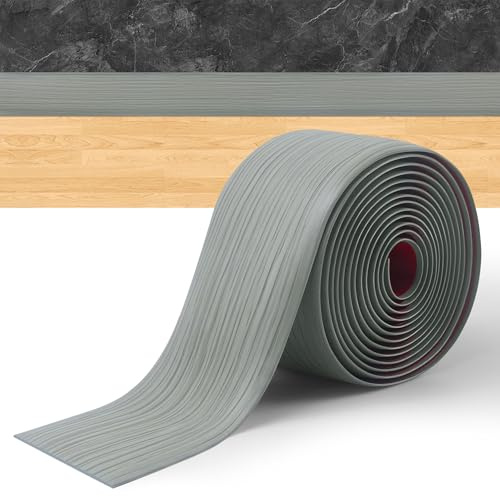 JOYIT Selbstklebendes Übergangsprofil, PVC Übergangsleiste 7,6 cm Breit, Übergangsprofil Höhenausgleich, Bodenleiste & Abdeckleiste für Fußböden, Türschwellen, Laminat, Fliesen （Grau Holzmaserung）