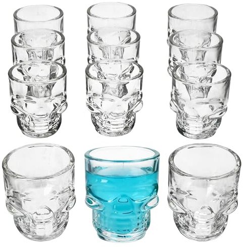 MamboCat 12er Set Totenkopf Schnapsgläser 5 cl I Shotgläser aus Glas I klares Skull-Design I 12 Personen I Wodka, Tequila, Ouzo, Sambuca, Likör I Party & Bar