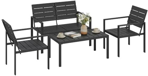 Outsunny Gartenmöbel Set Sitzgruppe für 4 Personen mit 2er Sofa HDPE | HDPE Gartenlounge, 2 Sessel, Breiter Beistelltisch, Lamellendesign, Outdoor Balkonmöbel Terrassenmöbel für Garten Balkon