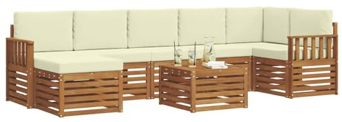 vidaXL Sofagarnituren 8 pcs Natur und Creme Massivholz Akazie, Garten, modernes Sofa-Set für draußen, gemütliche Terrasse, langlebige Lounge und Entspannung