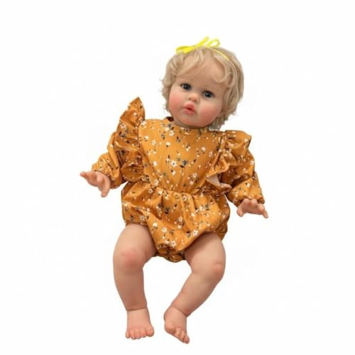 Lonian 60cm Reborn Ellie Realistisches Baby Mädchen Kleinkind Baby Soft Touch mit Hand gemalt 3D Haut mit Visbile Venen Sammlerstück Kunst Puppe (Gelb)