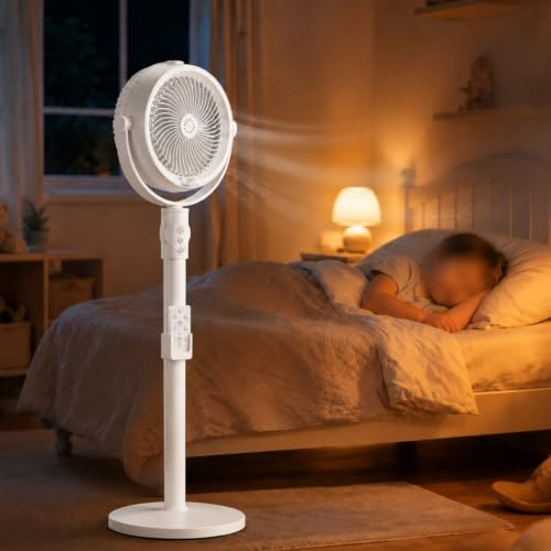 ventilateur brumisateur sur pied télécommande, ventilateur sur pied oscillant à 4 vitesses，Blanc