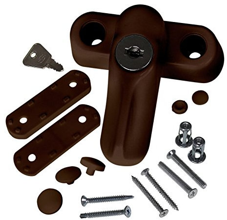 4 x Chocolate Brown Premium Key Locking Sash Jammers UPVC Window Door Lock Security Guard Arm Blocker with Jack Nuts and Screws