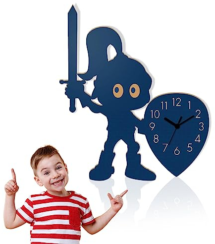 Yourlivingart Wanduhr Kleiner Ritter-Blau, Kinderuhr, Uhr für Kinderzimmer