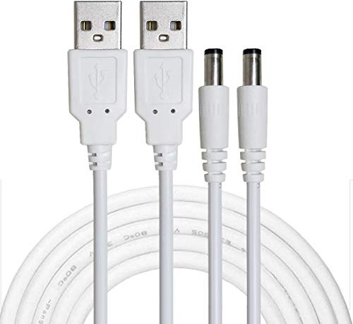 Liwinting 2pcs 2m USB auf DC Stecker, 5V USB-zu-DC-Kabel, 5,5 x 2,1 mm-DC-Stecker-Buchse Konverter Power-Ladekabel, Anzug für 5,5 * 2,1 mm Laptops, Router, Tastatur usw. - Weiß