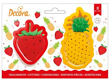 Decora 0255194 AUSSTECHER AUS KUNSTSTOFF ANANAS UND ERDBEERE 2-TLG