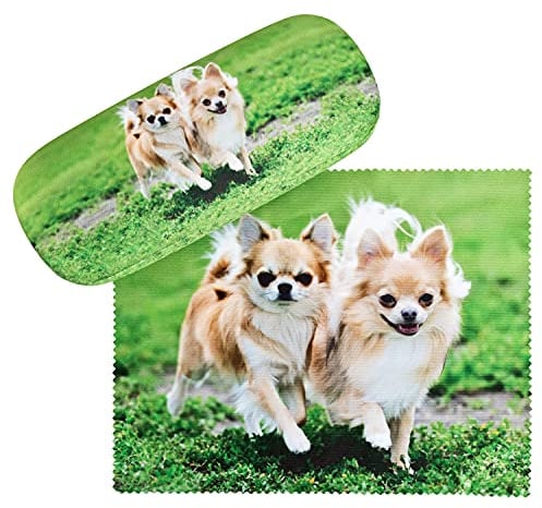 VON LILIENFELD Brillenetui Chihuahuas Motiv Etui Brille Mikrofaser Brillenputztuch Brillenbox Stabiles Hardcase Set mit Stoff bezogen