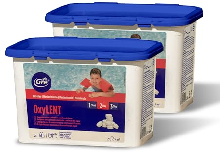 Oxígeno activo Gre en pastillas de 20 g – OXI Lent 2,4 kg (1,2 x 2) ideal para piscina y spa hidromasaje.