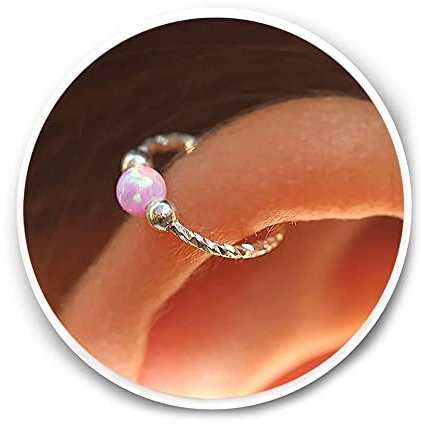 Cartilage Piercing Earring Hoop - 20G Sterling Silver Tiny helix piercing ear ring - Pink opal cartilage earring, silver cartilage hoop
