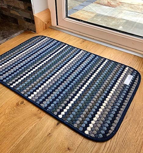 Jollys NEW BLUE NAVY GREY CREAM COLOURED MODERN WASHABLE NON SLIP KITCHEN UTILITY HALL LONG RUNNER DOOR MAT RUG (7 (50X80CM)