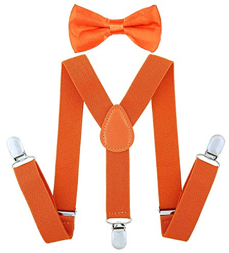 SUNTRADE Kinder-Hosenträger mit elastischer Y-Form, verstellbar mit Clips und Fliege für Jungen und Mädchen (Lachs)