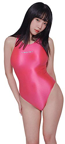 LEOHEX Sexy Satin Hochglanz Body Glänzend Bodysuit Einteiler Badeanzug Japan Skinsuit(L,Rosa)